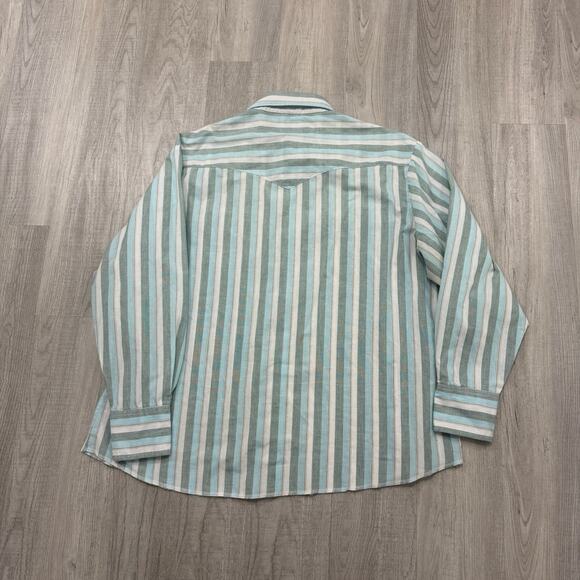 Vintage Wrangler Western Snap Button Shirt Men's 2XL Teal Striped 90s Cowboy - Picture 5 of 7